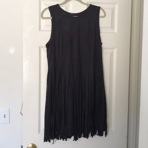 Charcoal grey gray fringe tank shift dress